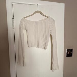Cream asymmetrical long flare sleeve